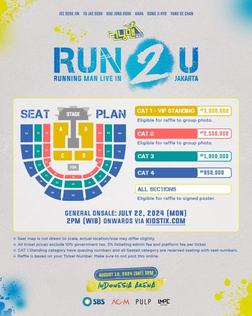 Seat Plan dan Price List "RUN2U in Jakarta" Bersama Cast Running Man yang Serba Bisa